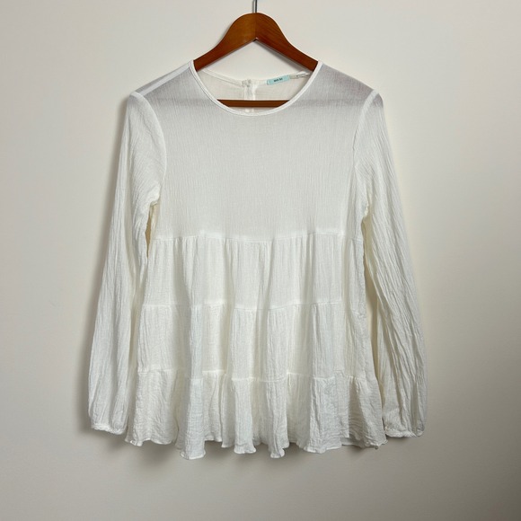 Kimchi Blue Tops - Kimchi Blue UO Cream Sheer Babydoll Boho Blouse Long Sleeve Top S